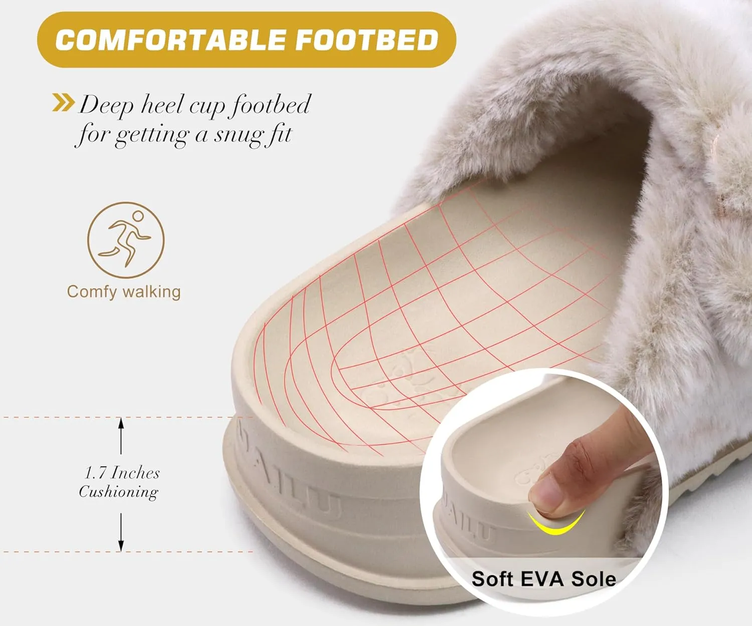 KuaiLu Women's Fluff Slippers Plantar Fasciitis Arch Support Platform Slippers Ladies Fashion Open Toe Faux Fur Sliders Womens House Slipper Size 6-12