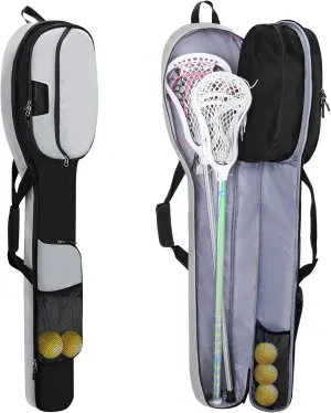 Lacrosse Stick Bag for Men Women, Padded Lax Equipment Bag with Separate Ventilated Shoe Compartment and Multi Pockets for Essentials, Black and Grey