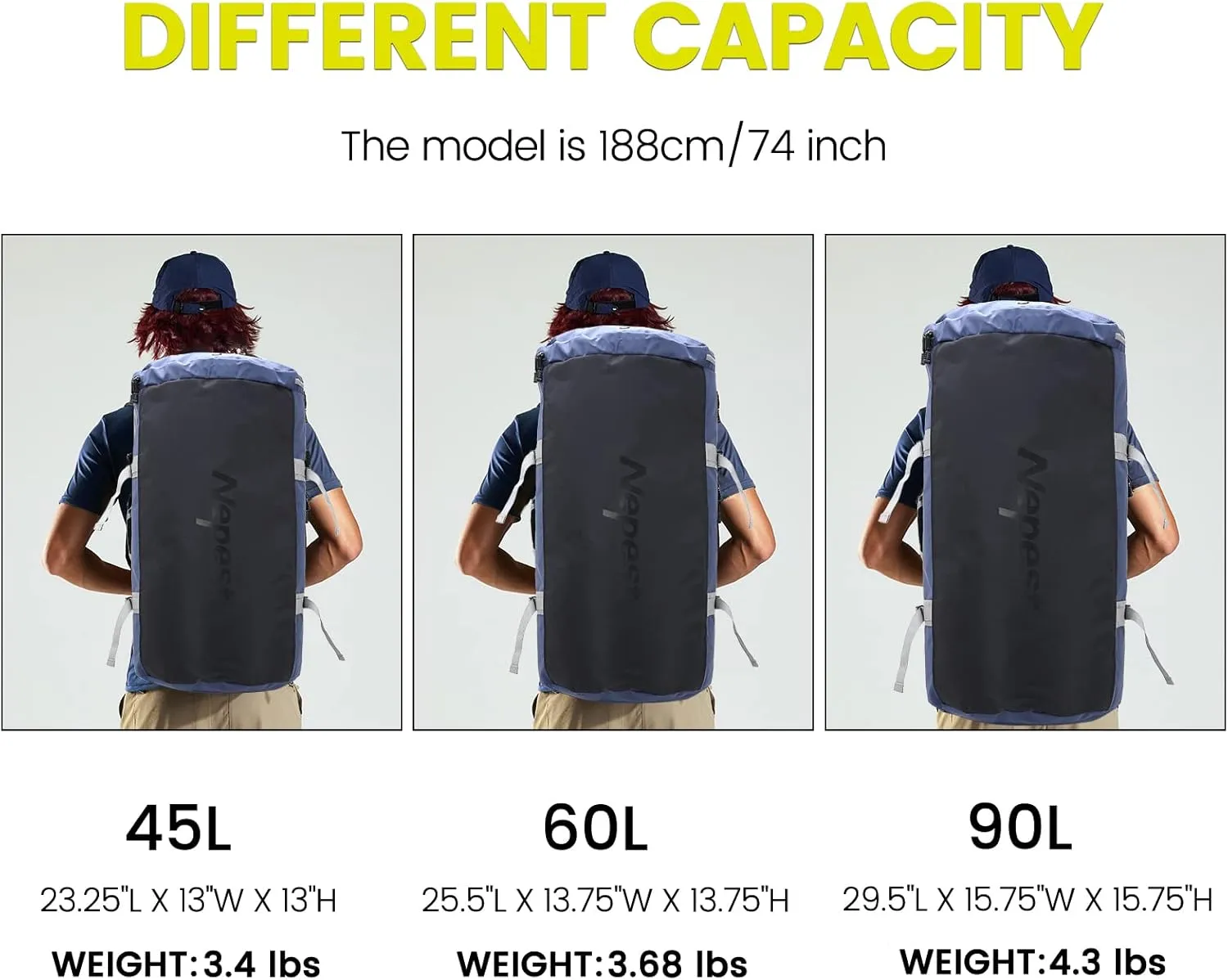 Large Duffel Backpack Bag, 3-Way Water Resistant Gym Duffle Bag with Shoe Compartment for Sports Workout Travel (Blue, 60L)