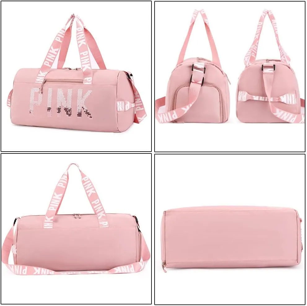 Large Duffle Bag For Women, Sports Duffel Bag for Gym with Wet Pocket & Shoe Compartment, Overnight Weekender Travel Bag (PINK)