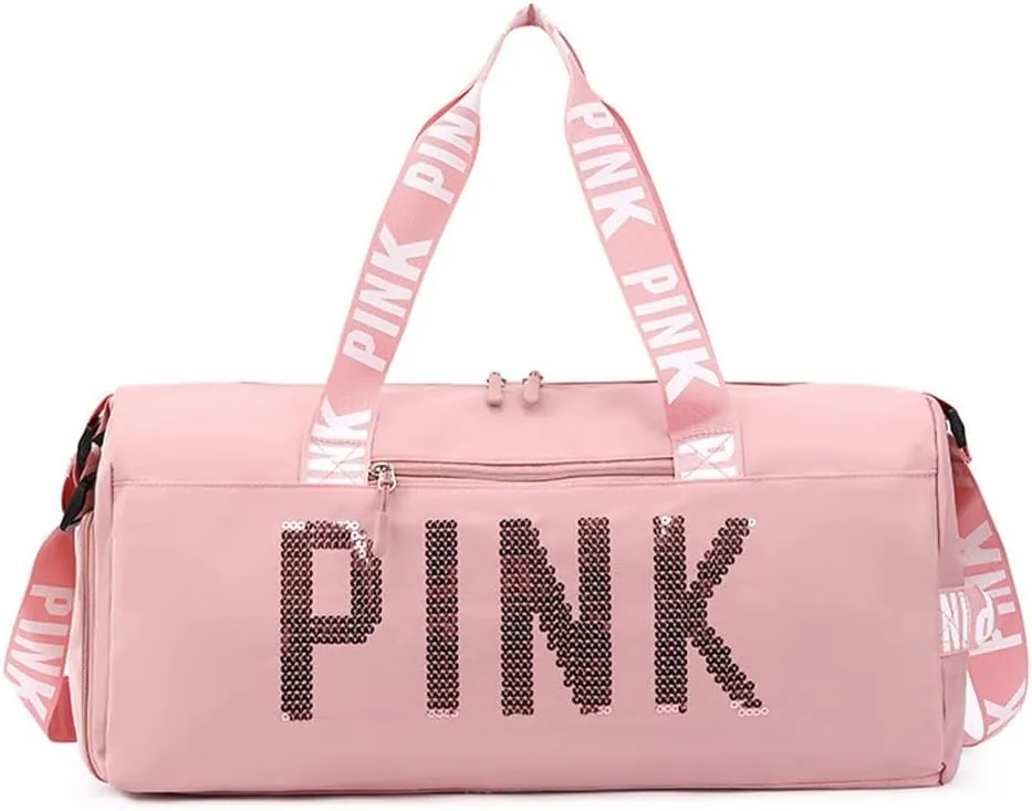 Large Duffle Bag For Women, Sports Duffel Bag for Gym with Wet Pocket & Shoe Compartment, Overnight Weekender Travel Bag (PINK)