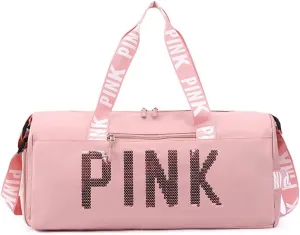 Large Duffle Bag For Women, Sports Duffel Bag for Gym with Wet Pocket & Shoe Compartment, Overnight Weekender Travel Bag (PINK)