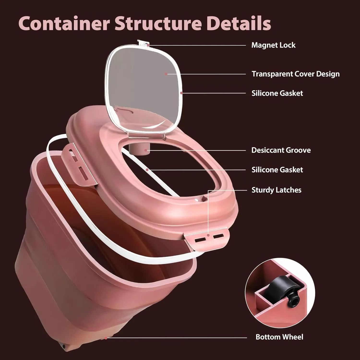 Large Rice Storage Container, 20lb to 50lb Collapsible Dry Food Storage Bins with Flip Lid and Rolling Wheel, Kitchen Organization Pantry to Store Cereal Flour, Dog Cat Food Storage Container