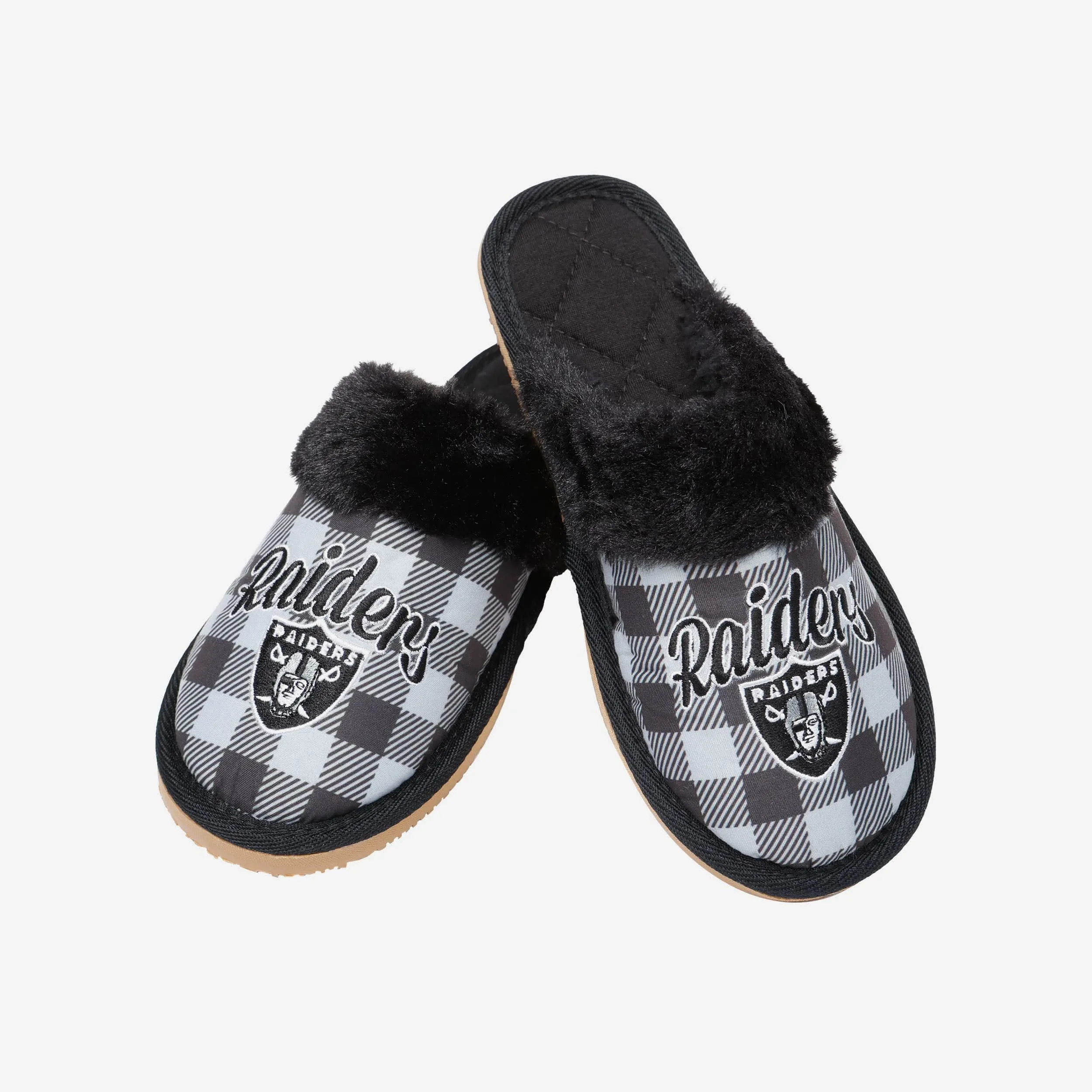 Las Vegas Raiders Womens Plaid Sherpa Mule Slipper