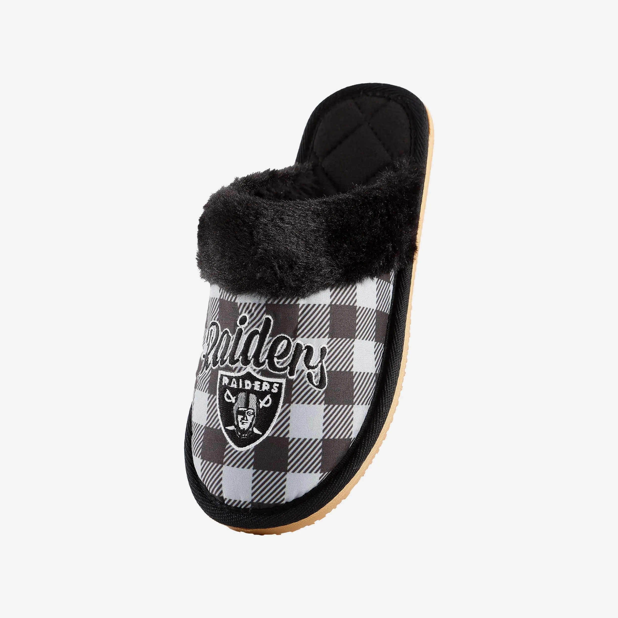 Las Vegas Raiders Womens Plaid Sherpa Mule Slipper