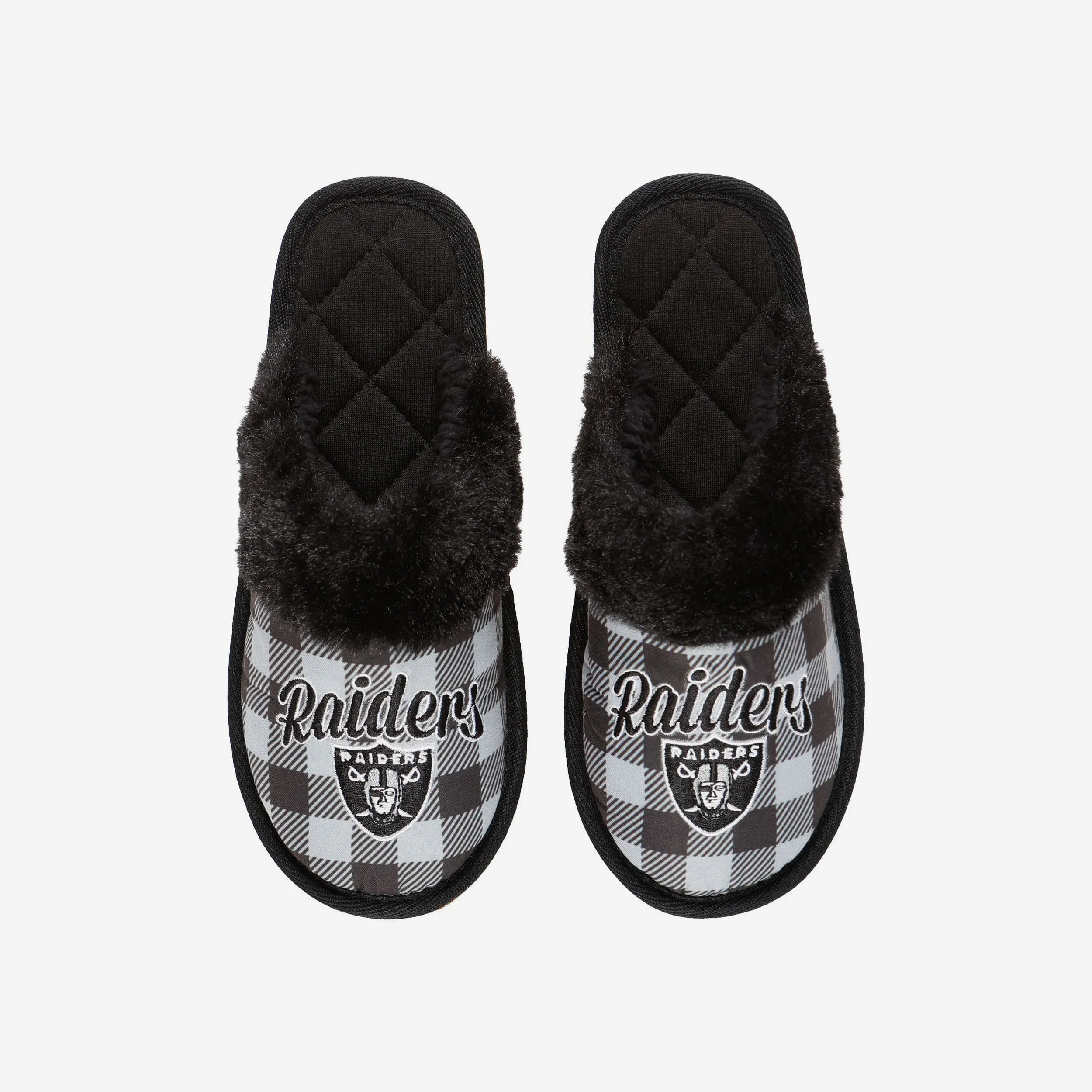 Las Vegas Raiders Womens Plaid Sherpa Mule Slipper