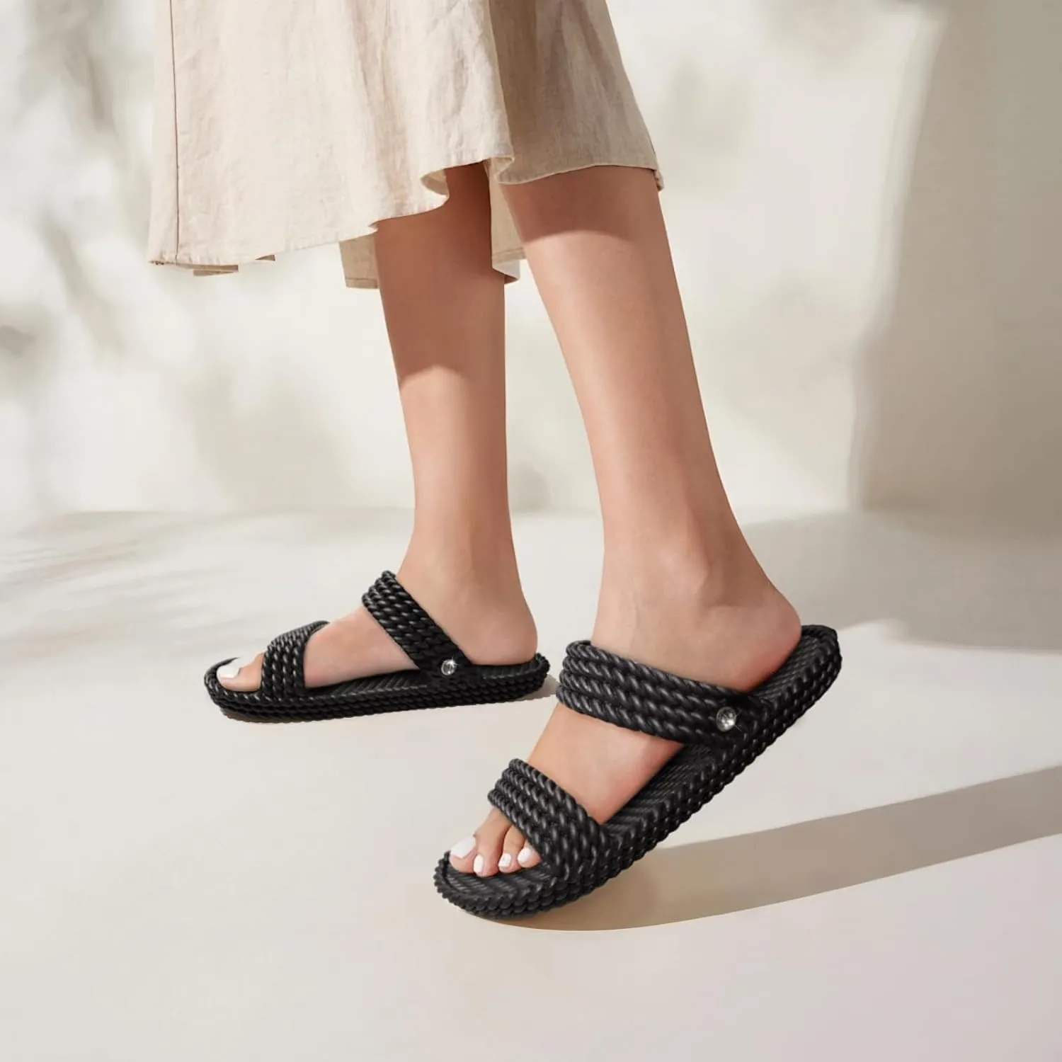 LAVAU Slide Sandals for Women, Slip-On Waterproof Slippers with Two Strap for Beach/Pool/Shower/Outdoor, Recyclable