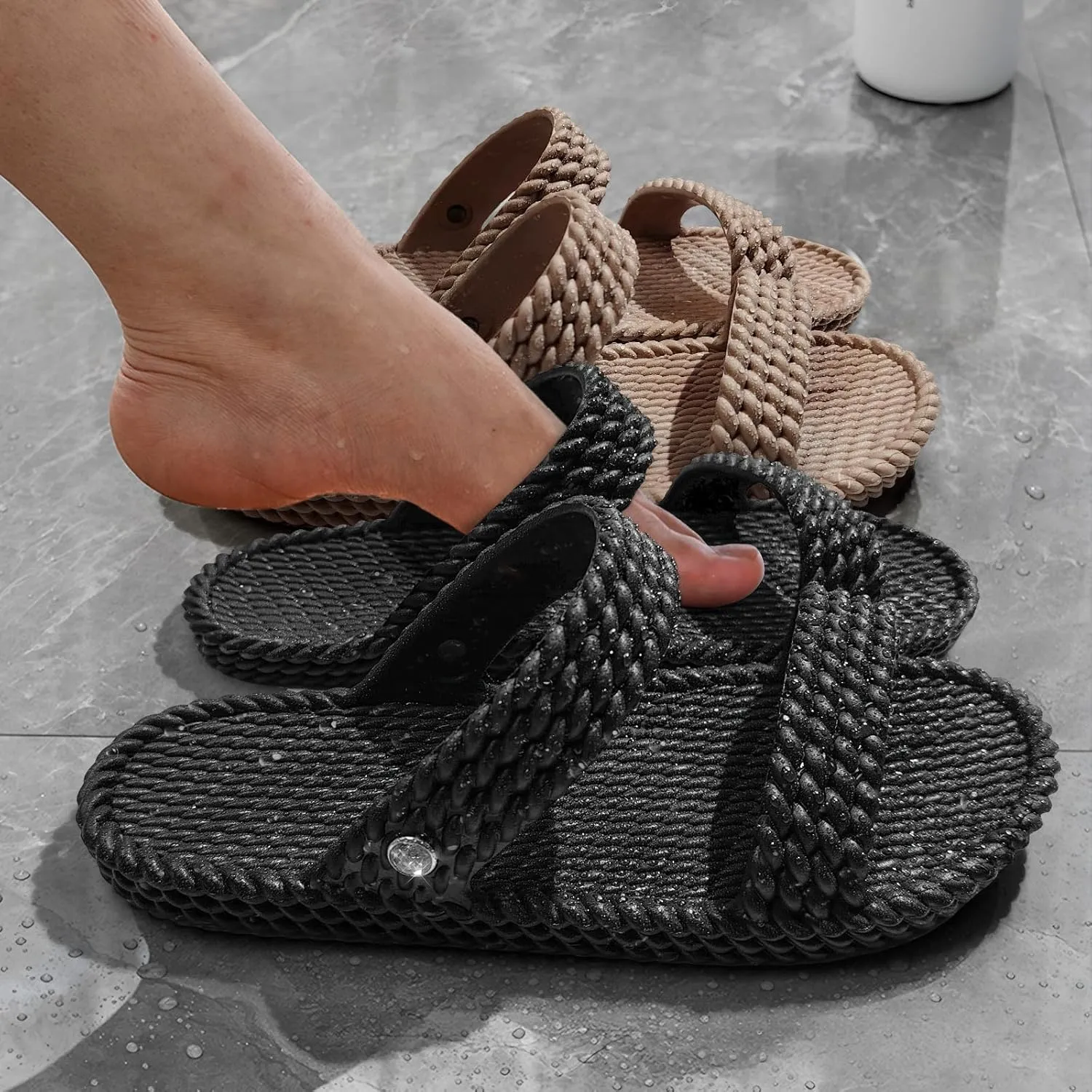 LAVAU Slide Sandals for Women, Slip-On Waterproof Slippers with Two Strap for Beach/Pool/Shower/Outdoor, Recyclable