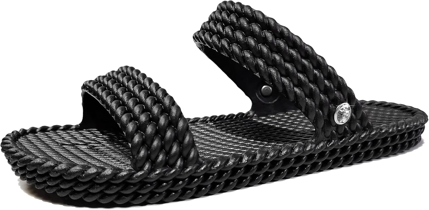 LAVAU Slide Sandals for Women, Slip-On Waterproof Slippers with Two Strap for Beach/Pool/Shower/Outdoor, Recyclable