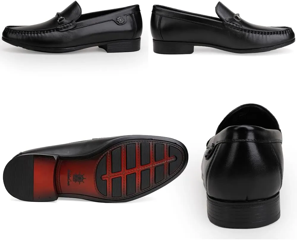 Leather Dress Shoes for Men, Luxury Classic Moc-Toe Penny Shoes Bit Slip-on Loafer for Mens