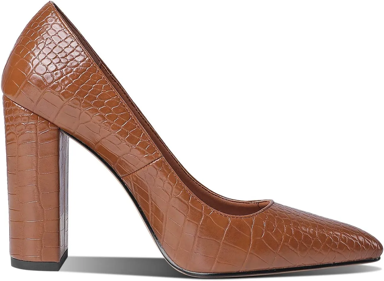 LEHOOR Women Chunky High Heel Pumps Pointed Toe Animal Print Suede Closed Toe Sandals 4 Inch Block Heel Slip On Dress Pumps Shoes Sexy Chic Office Ladies Evening Party 4-11 M US