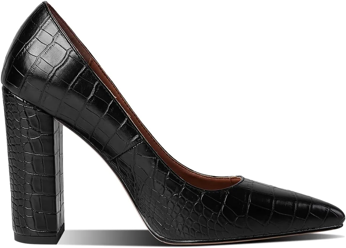 LEHOOR Women Chunky High Heel Pumps Pointed Toe Animal Print Suede Closed Toe Sandals 4 Inch Block Heel Slip On Dress Pumps Shoes Sexy Chic Office Ladies Evening Party 4-11 M US