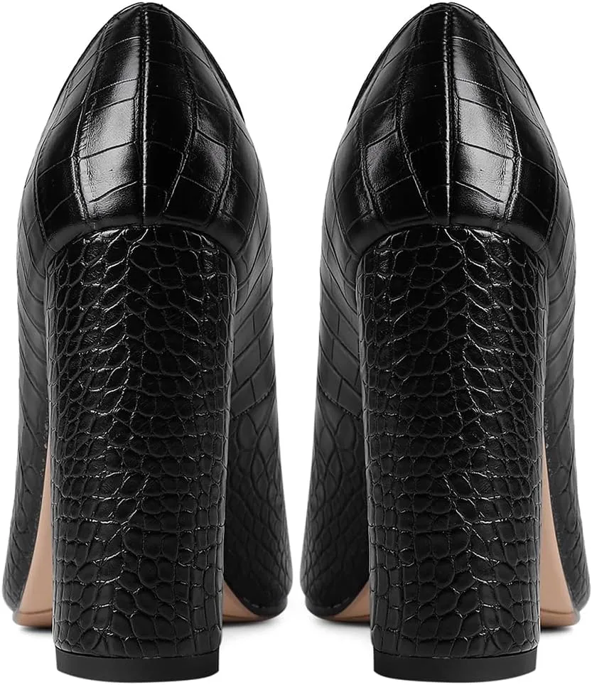 LEHOOR Women Chunky High Heel Pumps Pointed Toe Animal Print Suede Closed Toe Sandals 4 Inch Block Heel Slip On Dress Pumps Shoes Sexy Chic Office Ladies Evening Party 4-11 M US