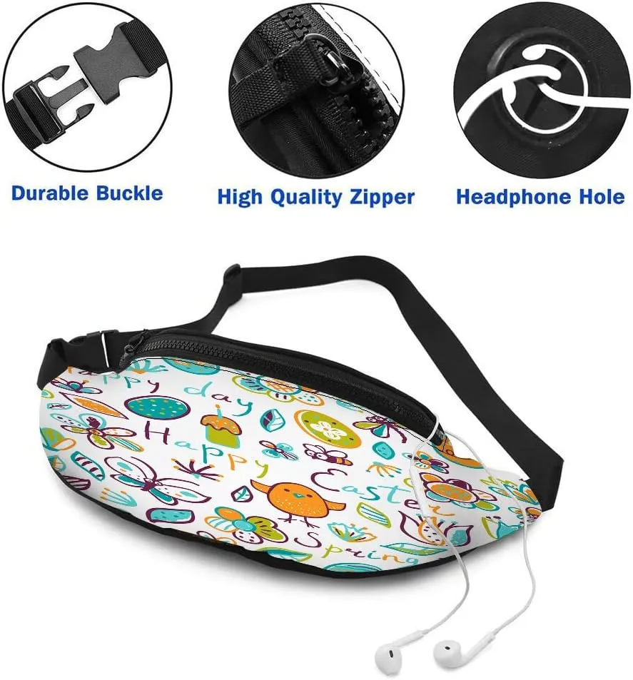 Leisure Sports Crossbody Fanny Pack Waist Bag For Women Men Cute Chicken Bee Dragonfly Flying Around Flowering Shrubs Wallets Belt Bag With Earphone Jack Zipper Bag Phone Bag For Outdoor