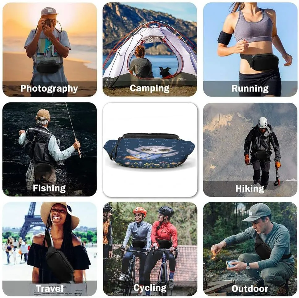Leisure Sports Crossbody Fanny Pack Waist Bag For Women Men Cute Owl Flying Flower Floral Woodland Leaf Grass Wallets Belt Bag With Earphone Jack Zipper Bag Phone Bag For Outdoor