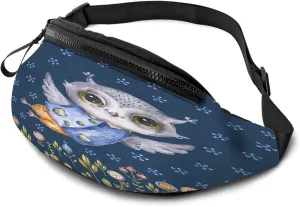 Leisure Sports Crossbody Fanny Pack Waist Bag For Women Men Cute Owl Flying Flower Floral Woodland Leaf Grass Wallets Belt Bag With Earphone Jack Zipper Bag Phone Bag For Outdoor
