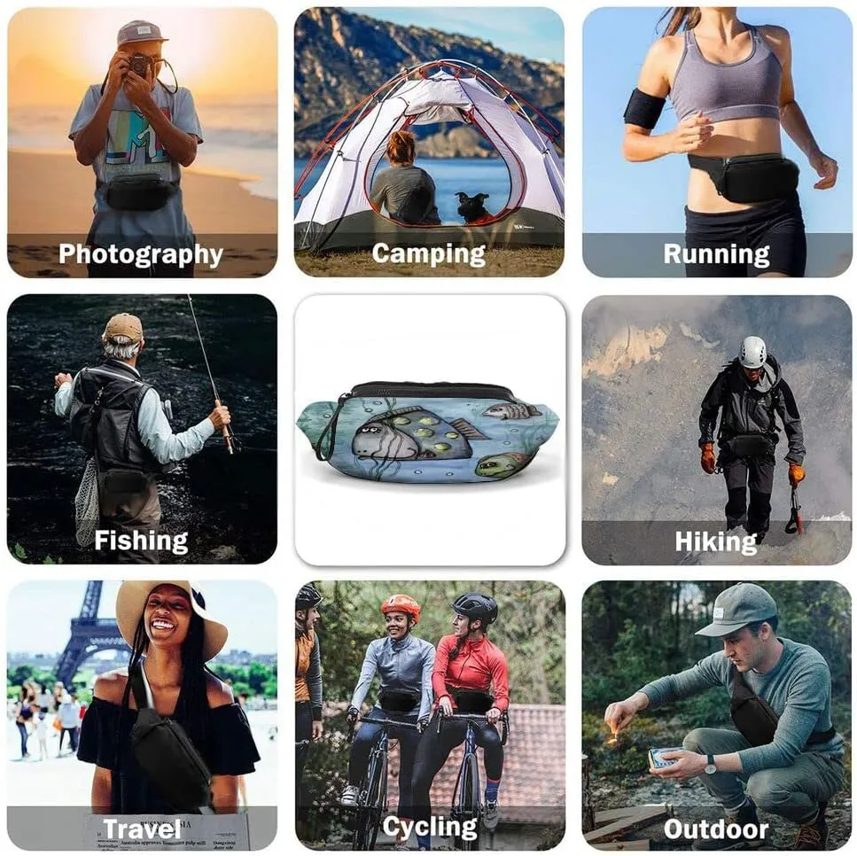 Leisure Sports Crossbody Fanny Pack Waist Bag For Women Men Ocean Ugly Unique Fish Swimming Among Sea Grass Wallets Belt Bag With Earphone Jack Zipper Bag Phone Bag For Outdoor
