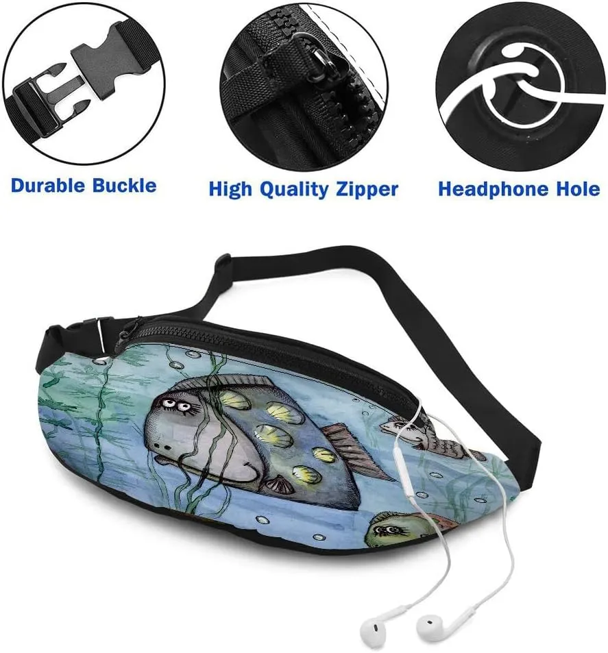 Leisure Sports Crossbody Fanny Pack Waist Bag For Women Men Ocean Ugly Unique Fish Swimming Among Sea Grass Wallets Belt Bag With Earphone Jack Zipper Bag Phone Bag For Outdoor
