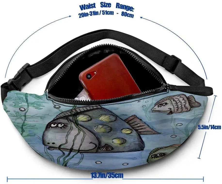 Leisure Sports Crossbody Fanny Pack Waist Bag For Women Men Ocean Ugly Unique Fish Swimming Among Sea Grass Wallets Belt Bag With Earphone Jack Zipper Bag Phone Bag For Outdoor