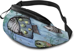 Leisure Sports Crossbody Fanny Pack Waist Bag For Women Men Ocean Ugly Unique Fish Swimming Among Sea Grass Wallets Belt Bag With Earphone Jack Zipper Bag Phone Bag For Outdoor