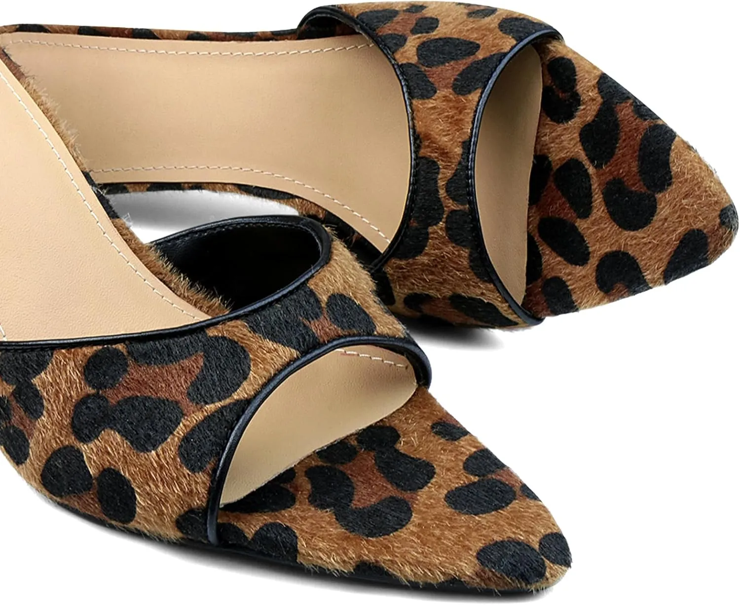 Leopard Kitten Heels Pointed Toe Mule Heels for Women Open Toe Kitten Heel for Party Dressy Wedding