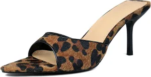 Leopard Kitten Heels Pointed Toe Mule Heels for Women Open Toe Kitten Heel for Party Dressy Wedding