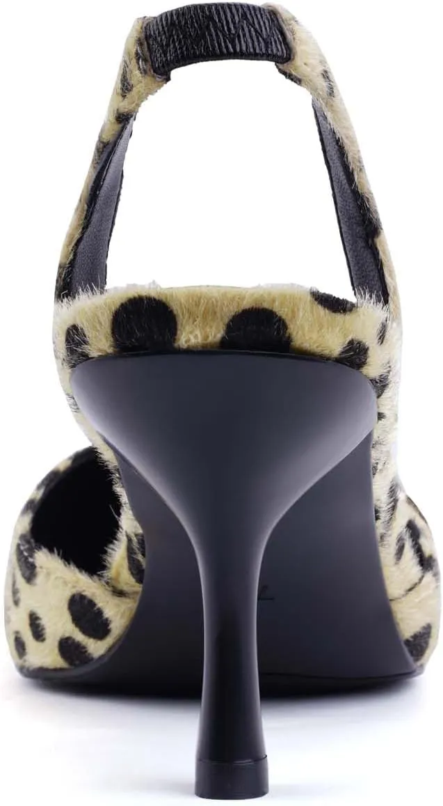 Leopard Kitten Heels Pointed Toe Slingback Heels for Women Closed Toe Pumps with Buckle