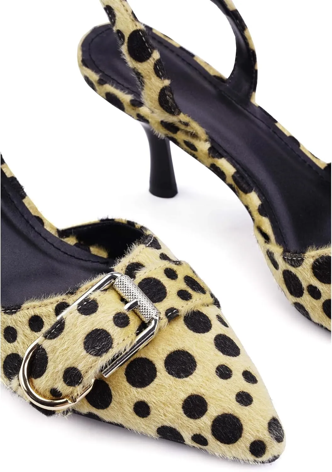 Leopard Kitten Heels Pointed Toe Slingback Heels for Women Closed Toe Pumps with Buckle