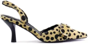 Leopard Kitten Heels Pointed Toe Slingback Heels for Women Closed Toe Pumps with Buckle