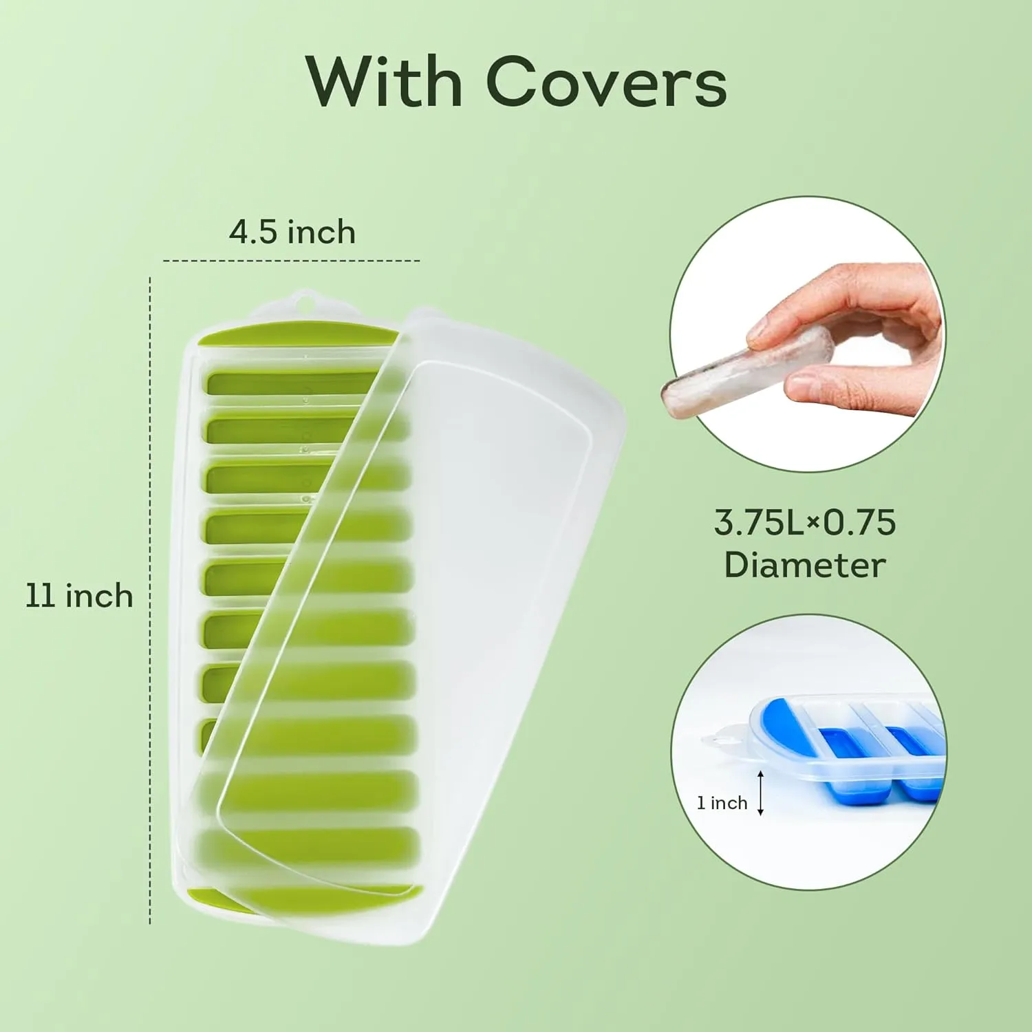 Lily's Home Silicone Ice Cube Tray with Lid Set of 4, BPA-Free, Ideal for Water Bottles & Sports Bottles, Flexible & Stackable Design for Quick Release, Ice Cube Trays for Freezer(11.69"x4.72"x0.79")