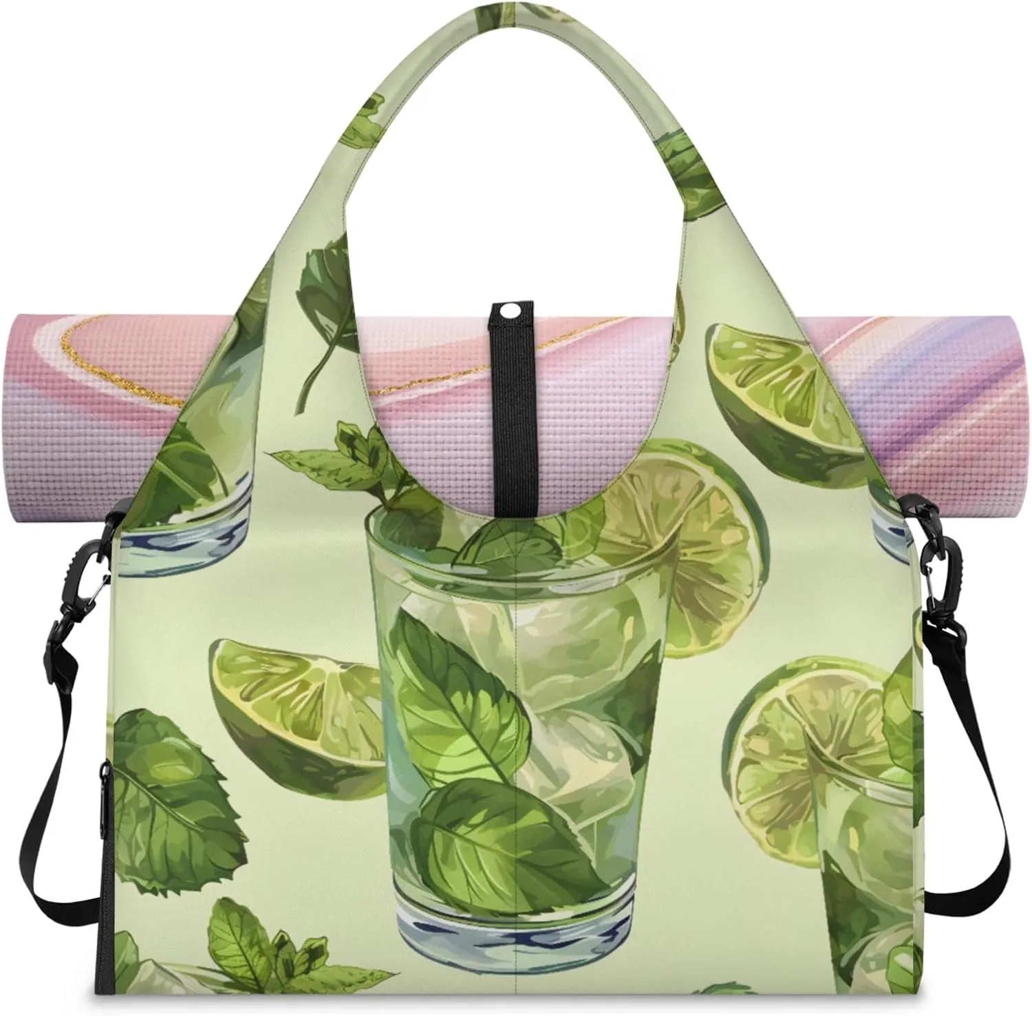 Lime beverage Women's Yoga Gym Bag - Adjustable shoulder strap with shoe compartment, large gym bag with multiple pockets for yoga mat, gym equipment and travel accessories