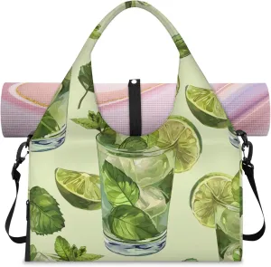 Lime beverage Women's Yoga Gym Bag - Adjustable shoulder strap with shoe compartment, large gym bag with multiple pockets for yoga mat, gym equipment and travel accessories
