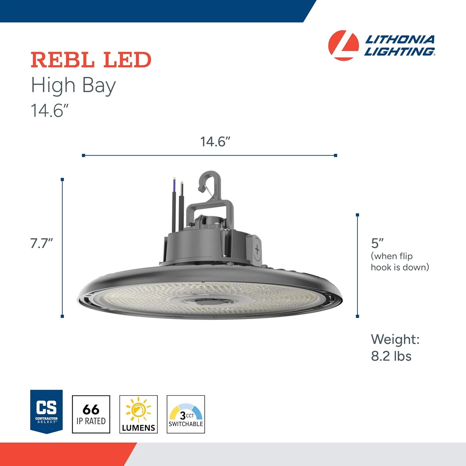Lithonia Lighting REBL Round High Bay LED Light, 24,000/27,000/30,000 Adjustable Lumen Output, 3500K/4000K/5000K Switchable White Color Temperature, Work Light, UVOLT 120-347V, 14.6" x 7.7", Bronze