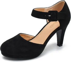 LIURUIJIA Womens Closed Toe High Heels Pumps D'Orsay Ankle Strap Comfortable Platform Heels Shoes Casual Dressy