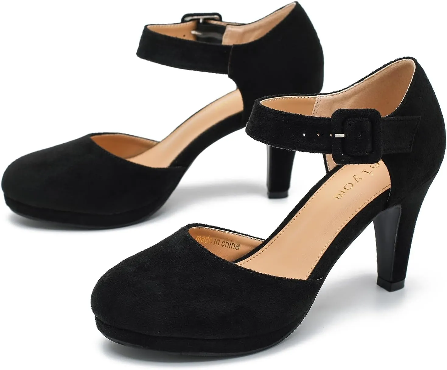LIURUIJIA Womens Closed Toe High Heels Pumps D'Orsay Ankle Strap Comfortable Platform Heels Shoes Casual Dressy
