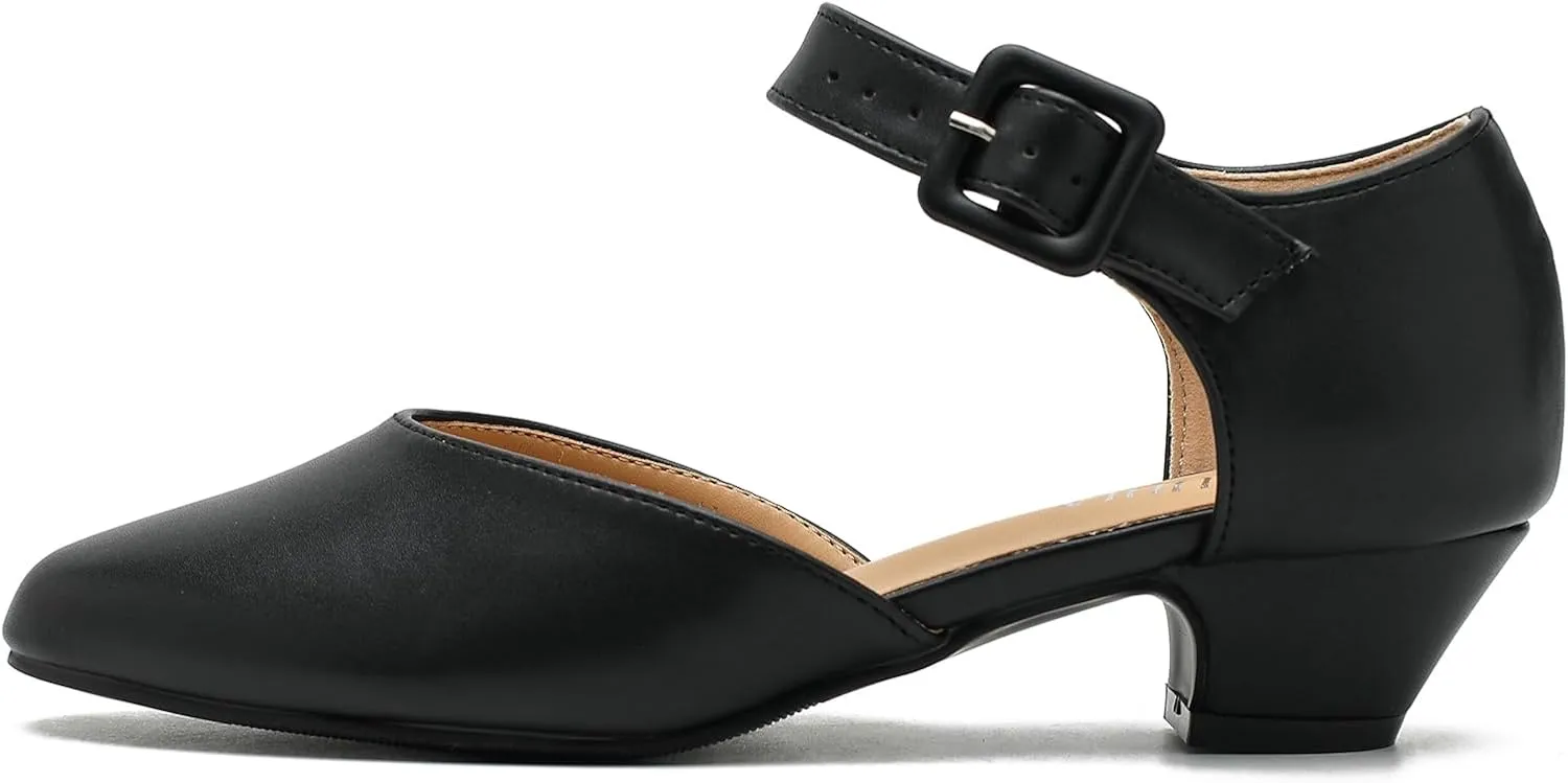 LIURUIJIA Women's Closed Toe Low Heel Dress Shoes Ankle Strap D'Orsay Work Office Comfortable Pumps