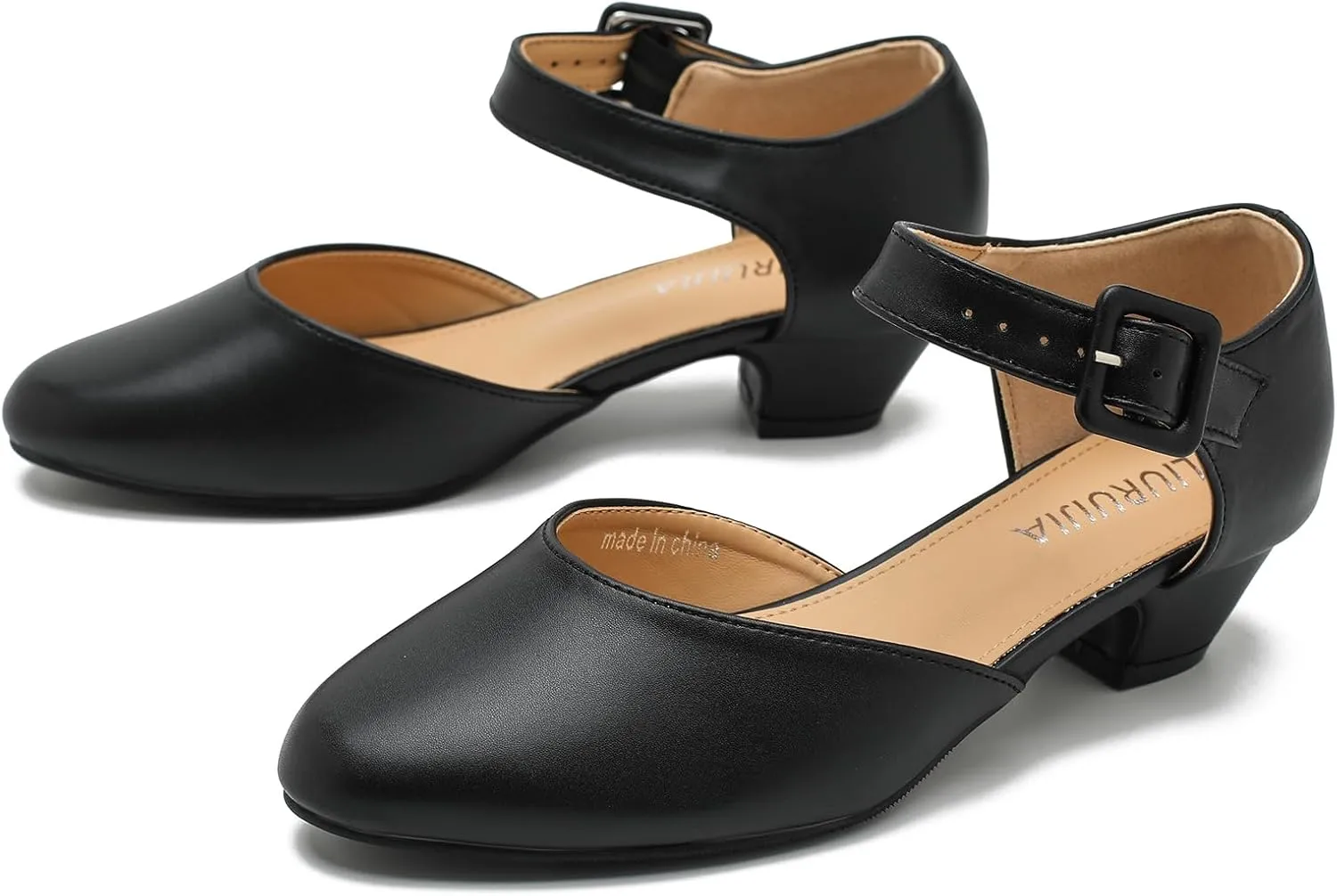 LIURUIJIA Women's Closed Toe Low Heel Dress Shoes Ankle Strap D'Orsay Work Office Comfortable Pumps