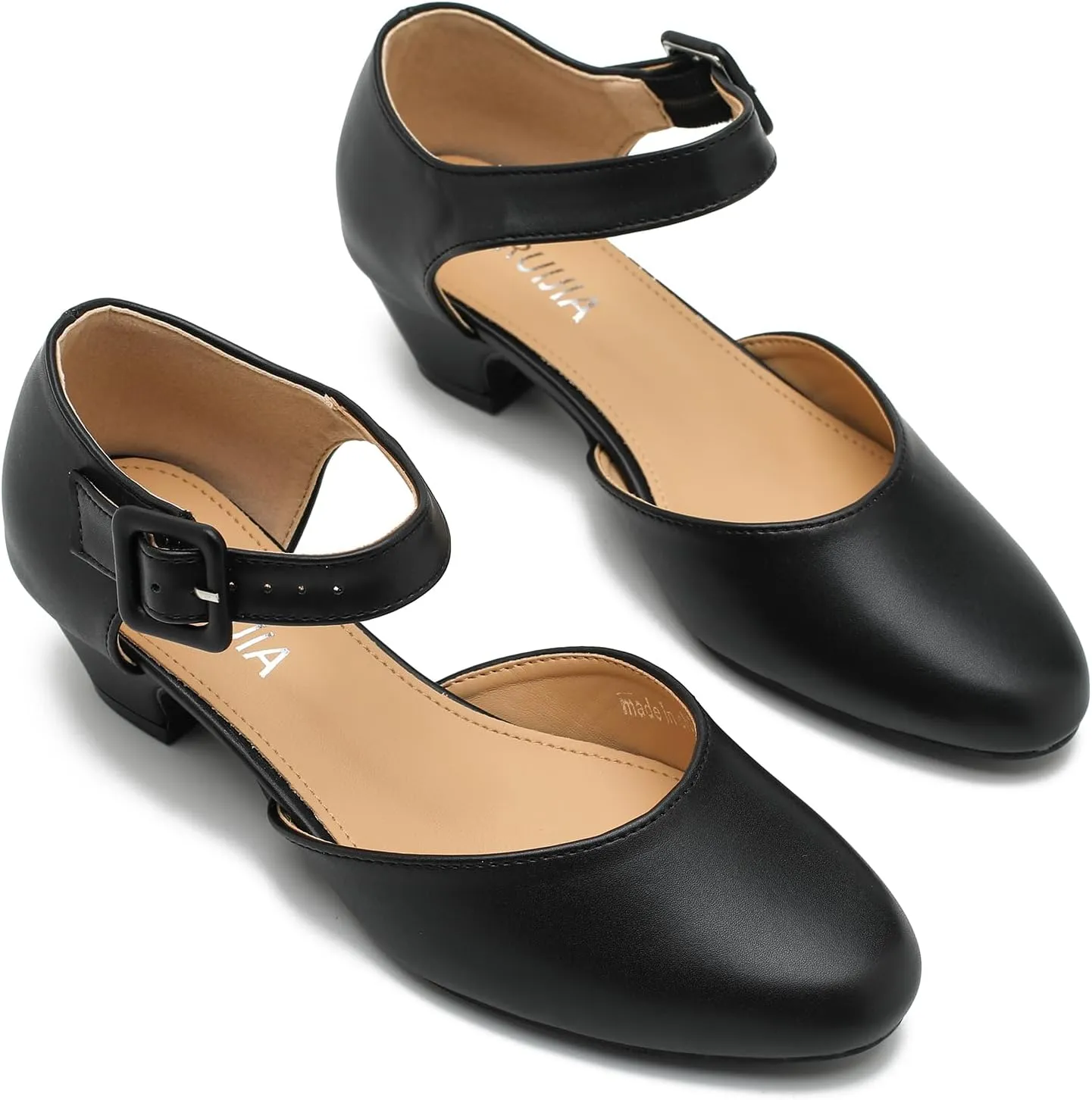 LIURUIJIA Women's Closed Toe Low Heel Dress Shoes Ankle Strap D'Orsay Work Office Comfortable Pumps