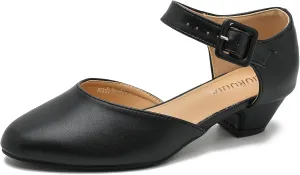 LIURUIJIA Women's Closed Toe Low Heel Dress Shoes Ankle Strap D'Orsay Work Office Comfortable Pumps