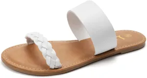 LM Women's Braided Slide Sandals Open Toe Two Band Slip On Flat Sandals Casual Summer Sandals
