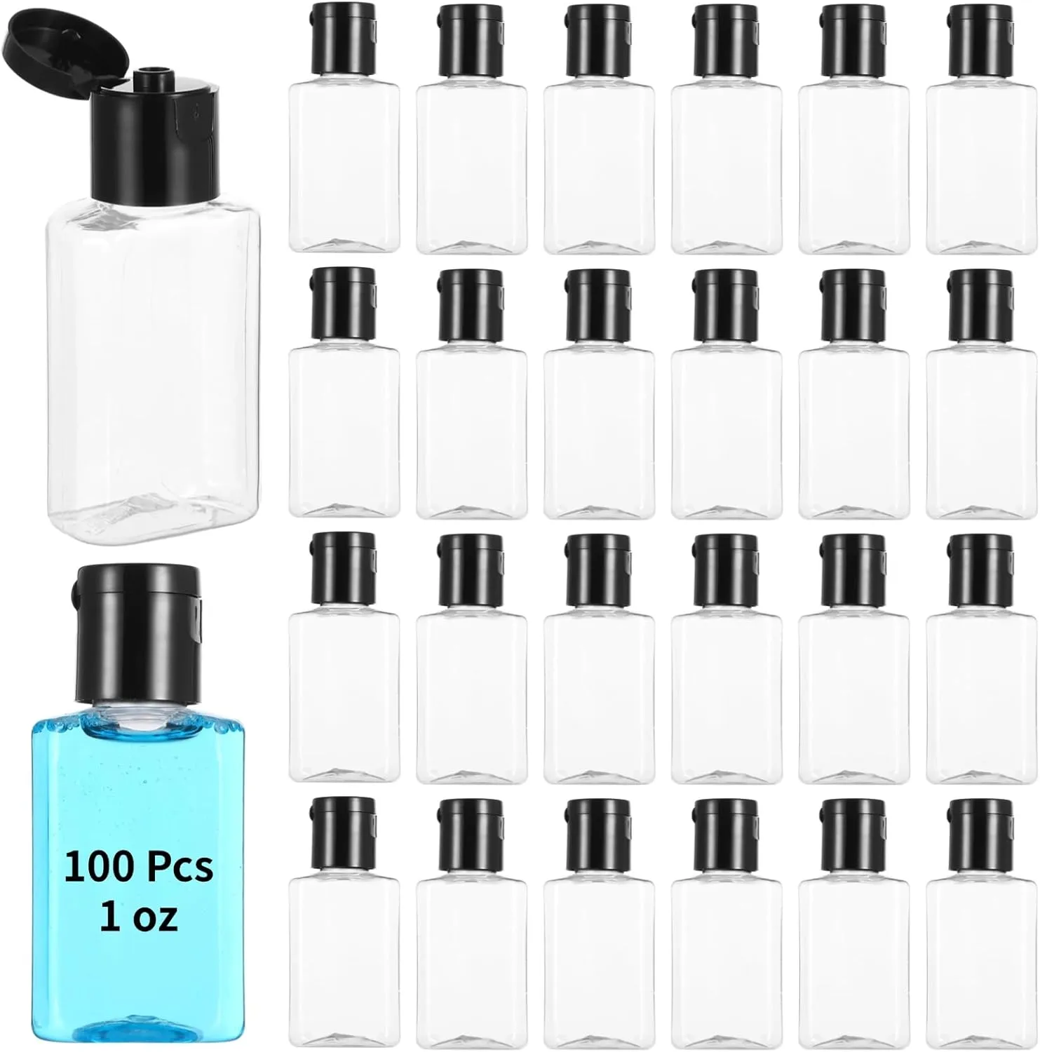 Lnrueg 100 Pcs 1 oz Travel Bottles - Hand Sanitizer Bottle Mini Clear Bottles with Flip Caps, Portable Empty Refillable Containers for Shower Gel, Face Creams, Body Lotions