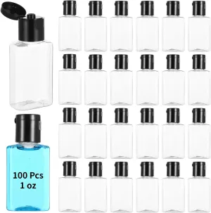 Lnrueg 100 Pcs 1 oz Travel Bottles - Hand Sanitizer Bottle Mini Clear Bottles with Flip Caps, Portable Empty Refillable Containers for Shower Gel, Face Creams, Body Lotions