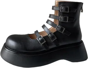 Loafers for Women Women’s Split Leather Chunky Platform Pumps Stylish Buckle Design for Spring Fall Dates