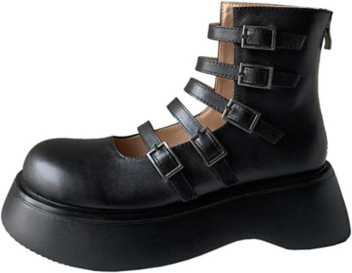 Loafers for Women Women’s Split Leather Chunky Platform Pumps Stylish Buckle Design for Spring Fall Dates
