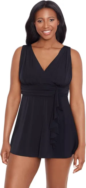 Longitude Women's Swimwear Ruffle Goddess Long Torso Soft Cup One Piece Swimdress