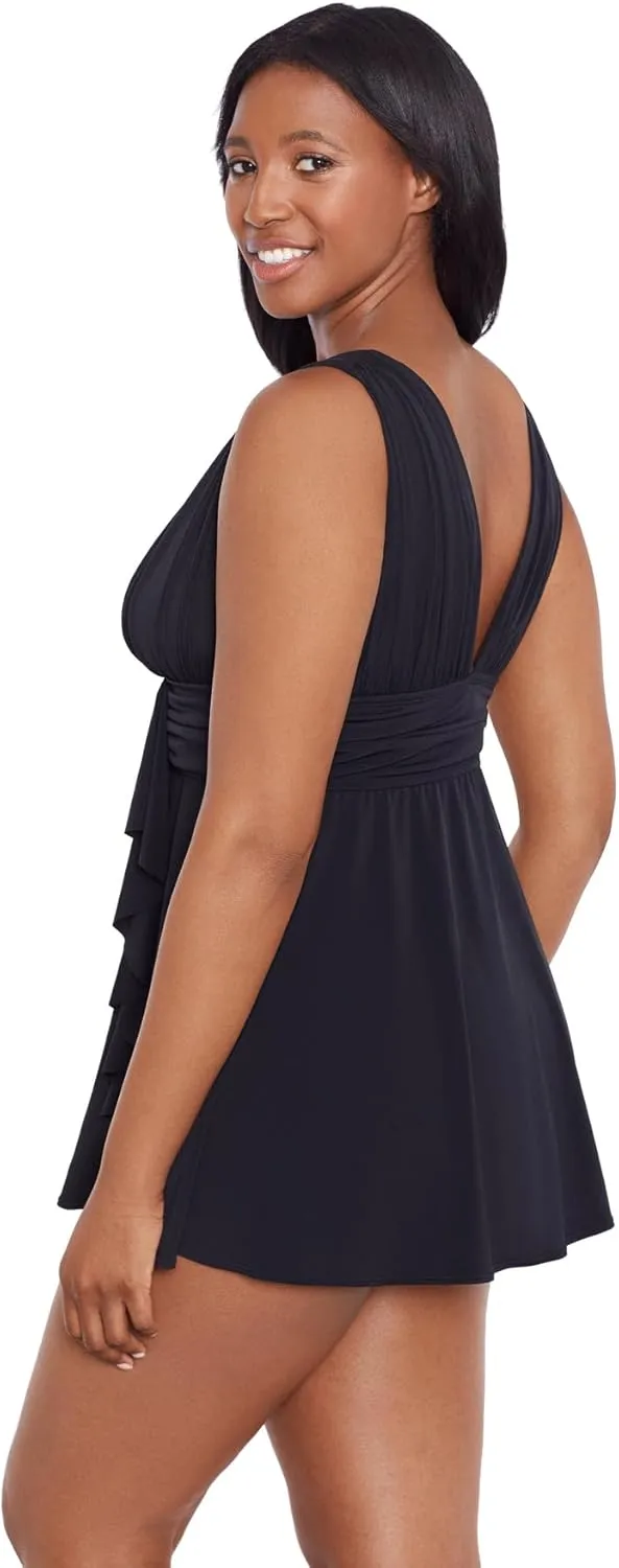 Longitude Women's Swimwear Ruffle Goddess Long Torso Soft Cup One Piece Swimdress