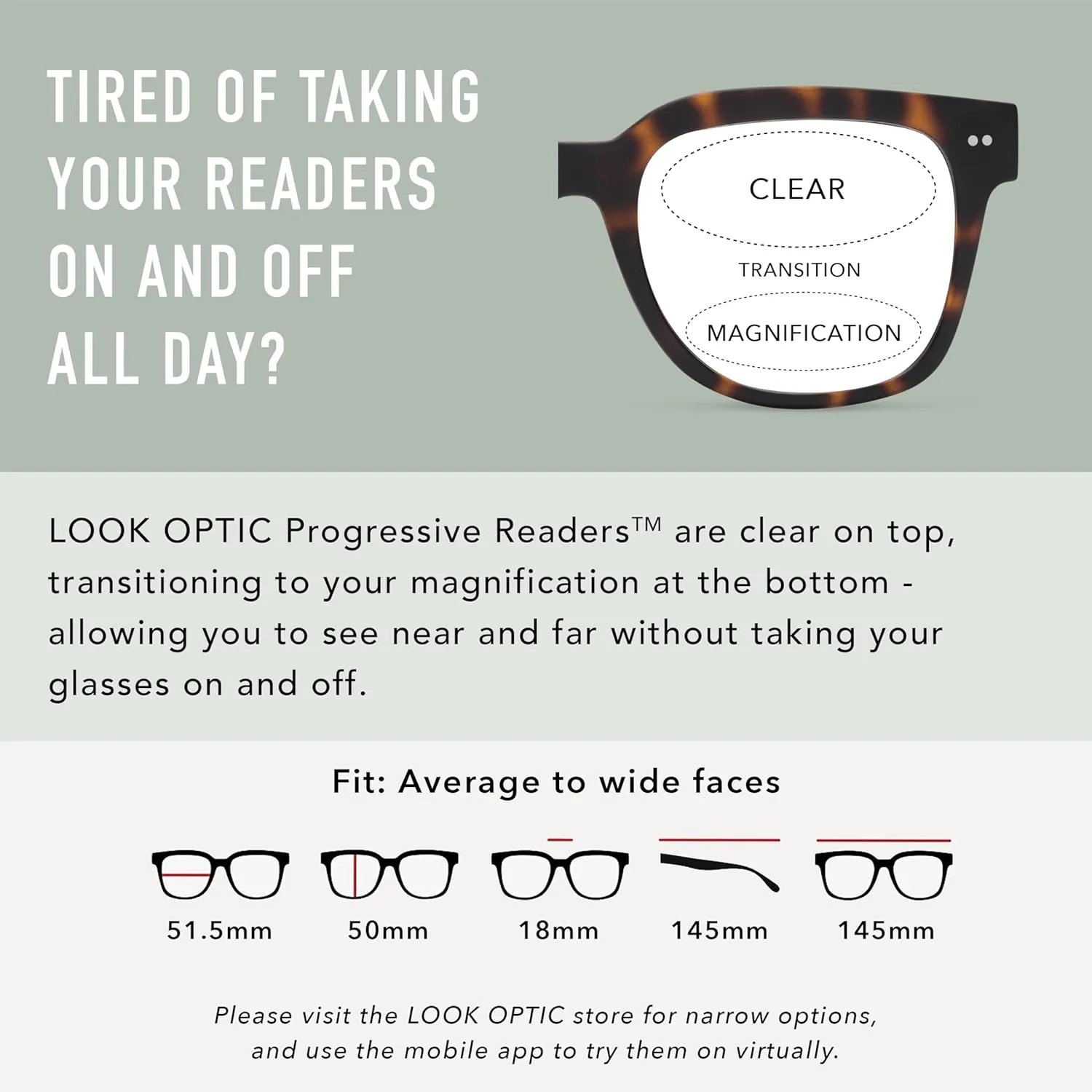 LOOK OPTIC Laurel Progressive Reader - Stylish Unisex Reading Glasses, Prescription-Quality