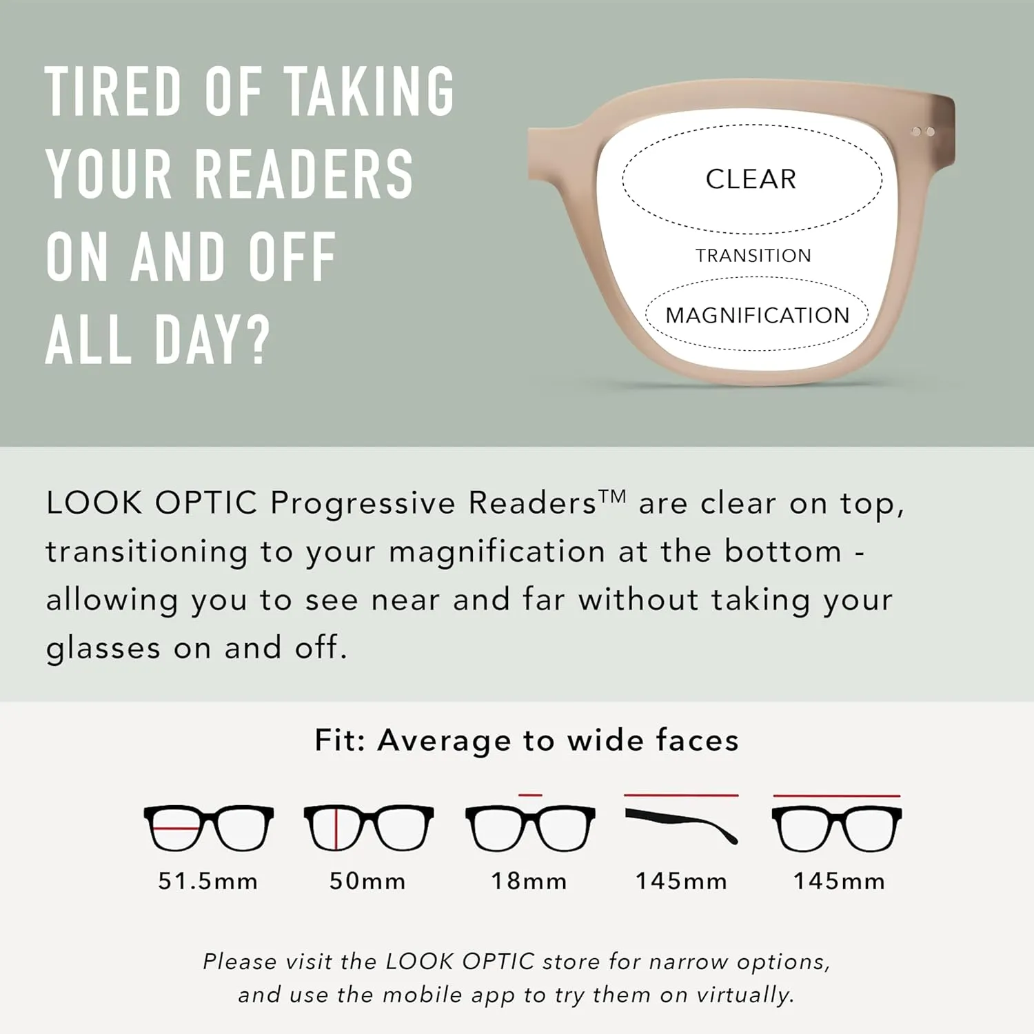LOOK OPTIC Laurel Progressive Reader - Stylish Unisex Reading Glasses, Prescription-Quality