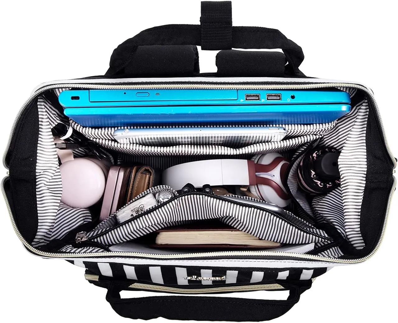 LOVEVOOK Laptop Backpack for Women Work Laptop Bag Stylish Teacher Backpack Business Computer Bags Large Capacity College Laptop Rucksack, Stripe Black 02