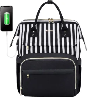 LOVEVOOK Laptop Backpack for Women Work Laptop Bag Stylish Teacher Backpack Business Computer Bags Large Capacity College Laptop Rucksack, Stripe Black 02